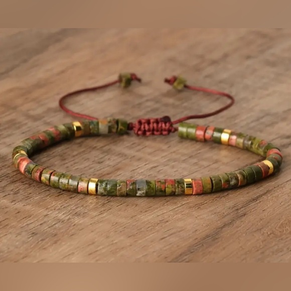 Jewelry - Unakite Natural Colorful Beads Bracelet Boho Style Adjustable Hand String